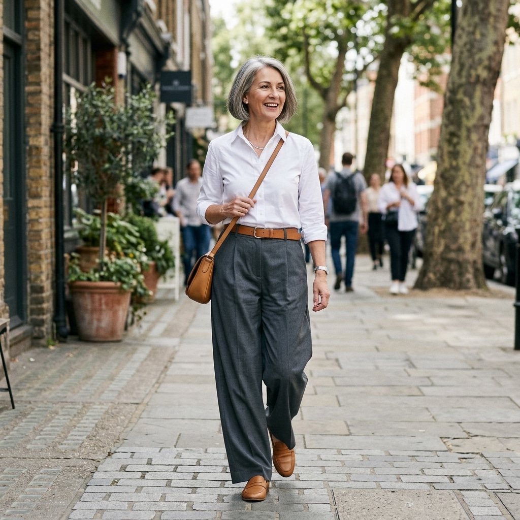 50. Crisp Button-Up Shirt with Wide-Leg Pants