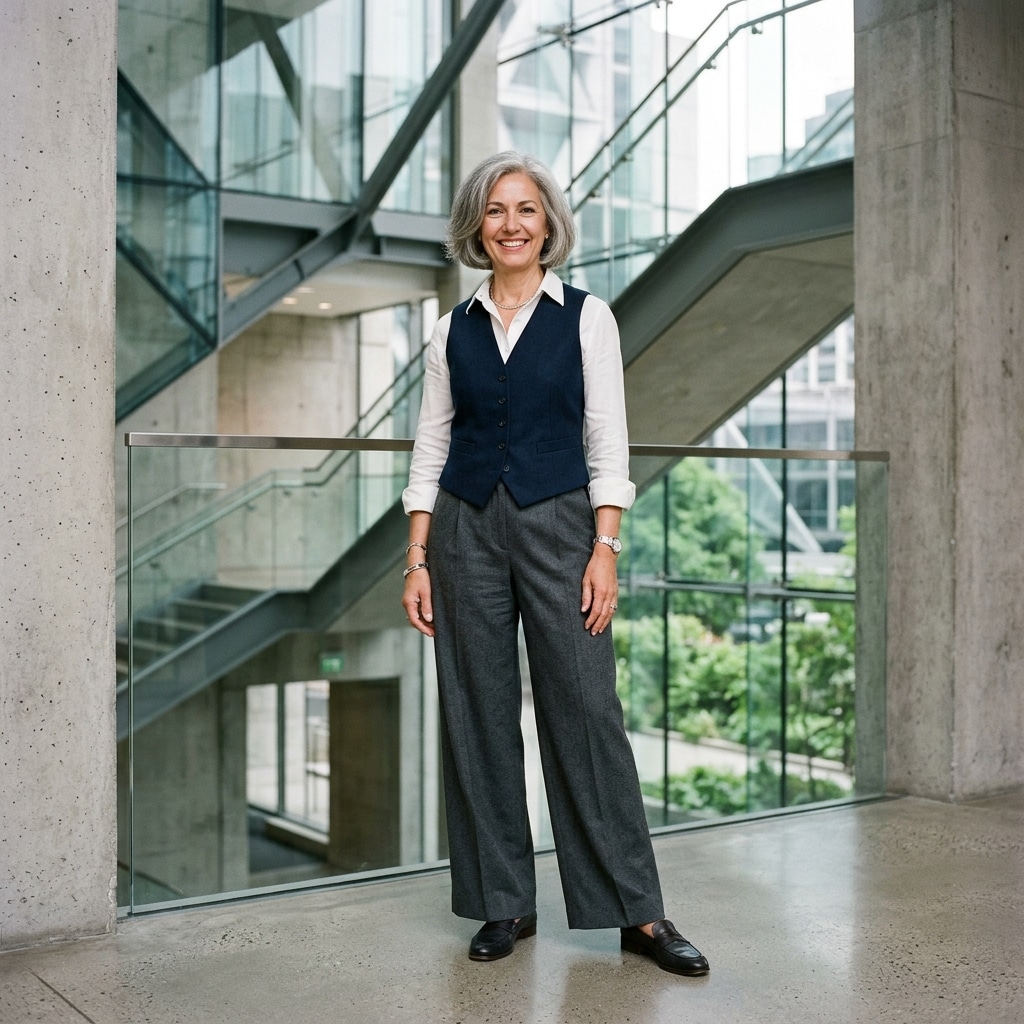 36. Tailored Vest with High-Waisted Trousers