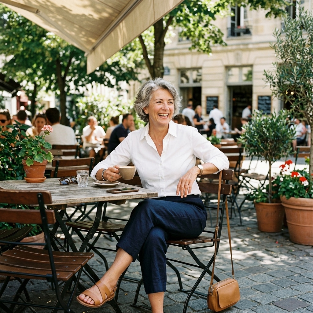 19. White Button-Up with Cropped Trousers