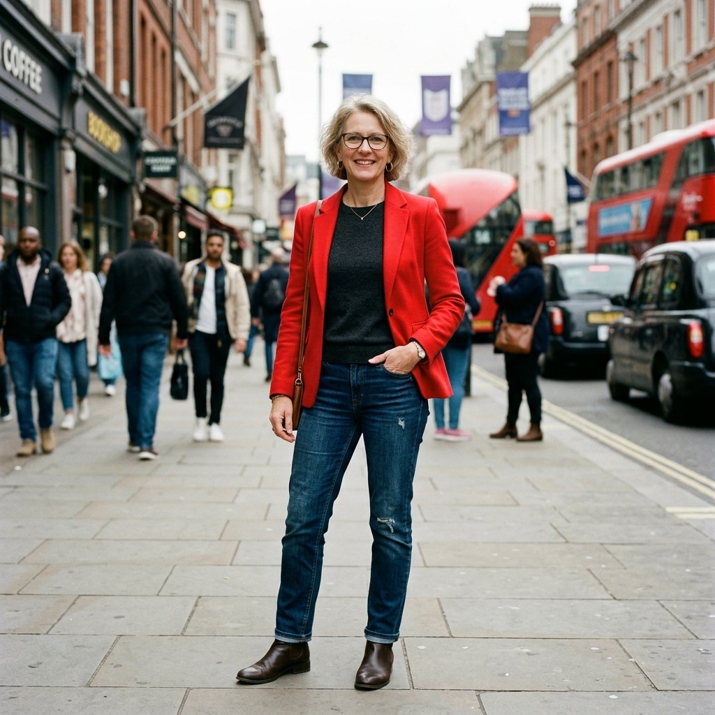 12. Red Blazer with Dark Denim